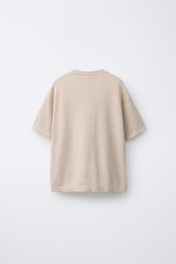 ZARA ХЛОПКОВАЯ ФУТБОЛКА, БЕЖЕВЫЙ