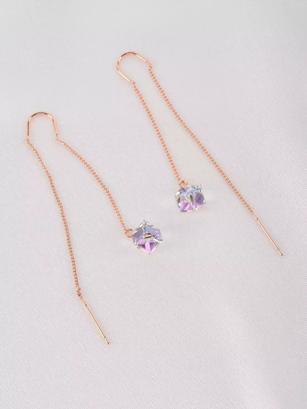 Серьги-протяжки Миражи с сиреневыми кубиками Swarovski