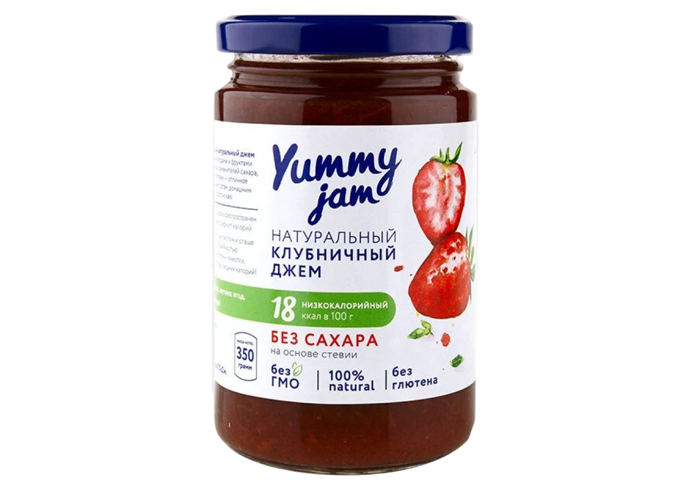 Джем Yummy Jam Клубничный Без Сахара стекл.350гр