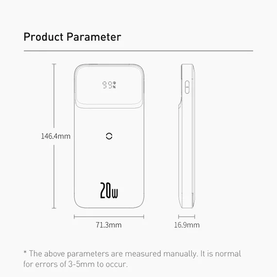 Baseus PPMT-02 Внешний аккумулятор Magnetic Wireless Charging 10000mAh белый