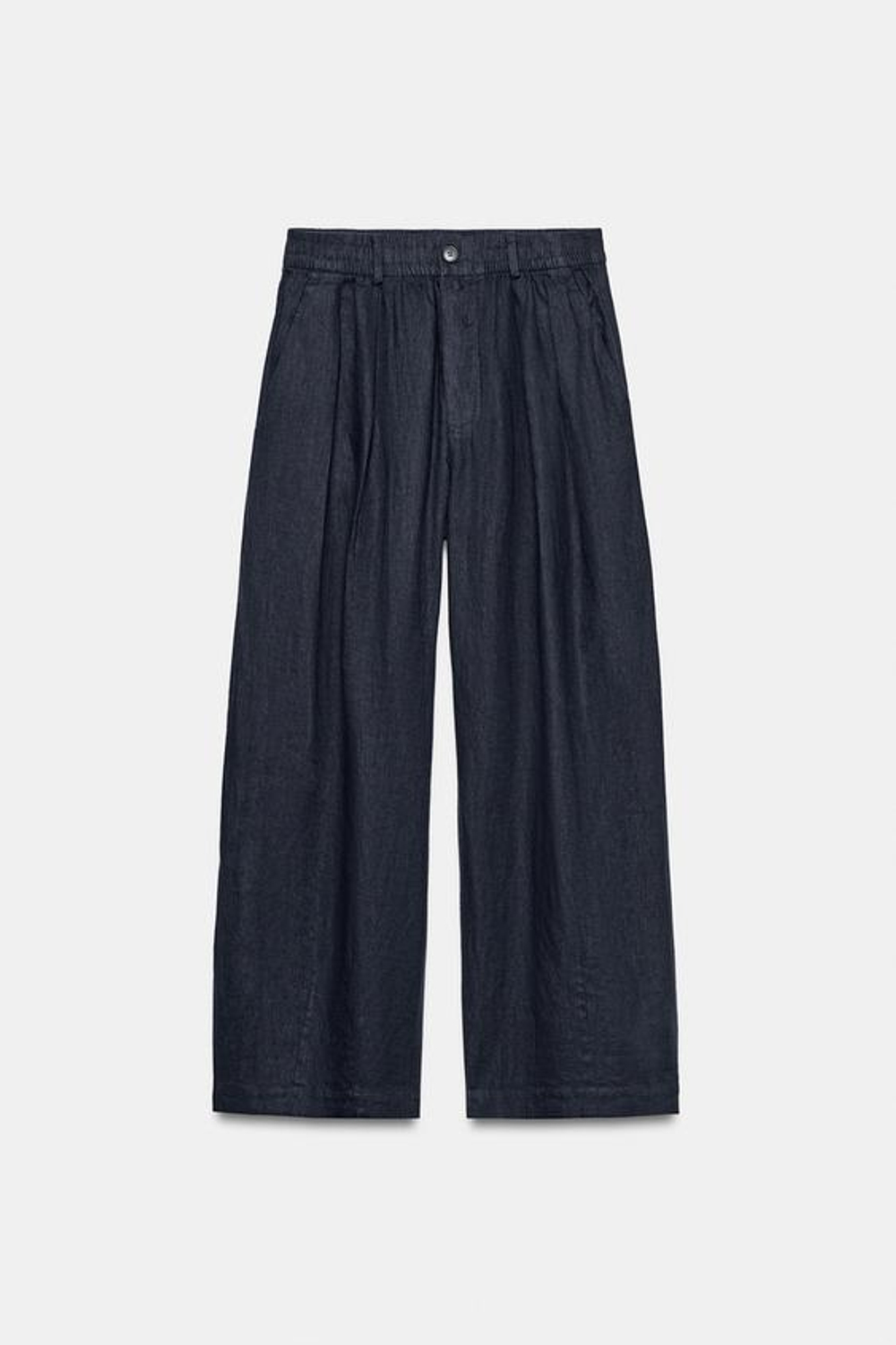 ZARA БРЮКИ ИЗ ЛЬНА СО СКЛАДКАМИ — ZW COLLECTION, МОРСКОЙ СИНИЙ