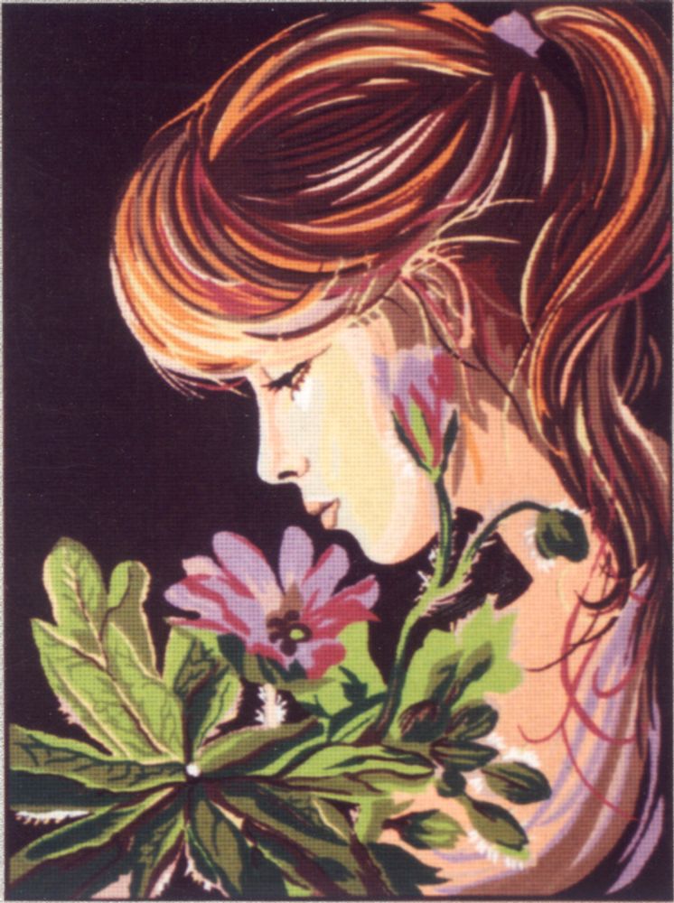 Рисунок для вышивания Soulos (канва жесткая), Девушка с анемоном, 45х60 см