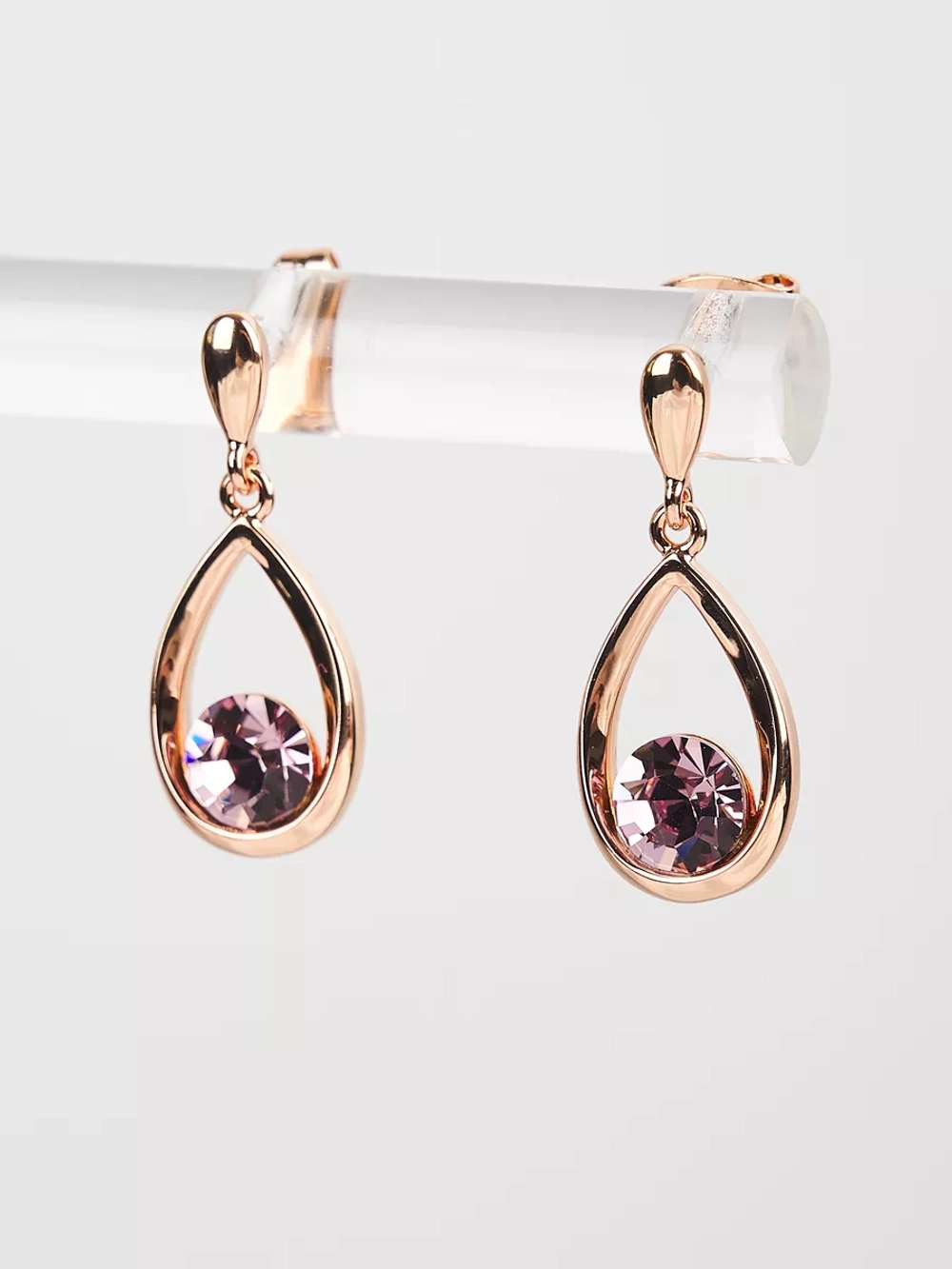 Серьги-капли Белла с розовыми кристаллами Swarovski