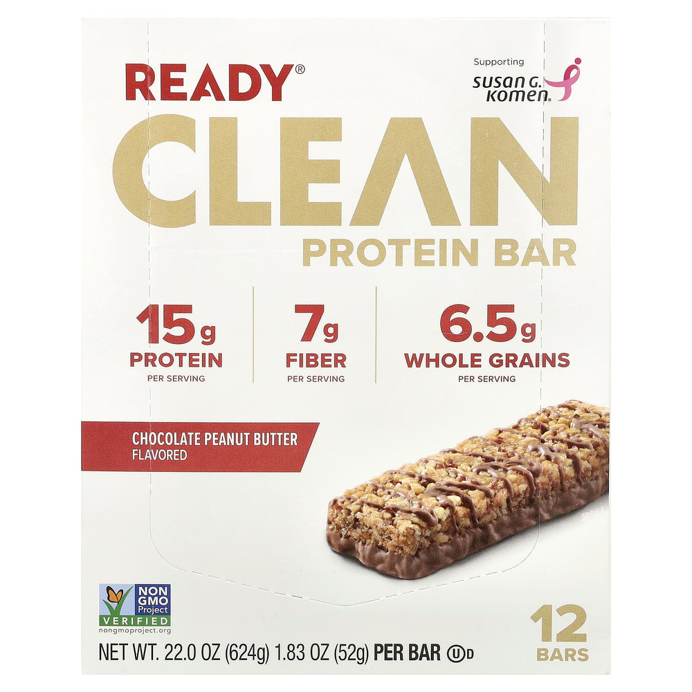 Ready, Clean Protein Bar, шоколадно-арахисовая паста, 12 батончиков, 52 г (1,83 унции)