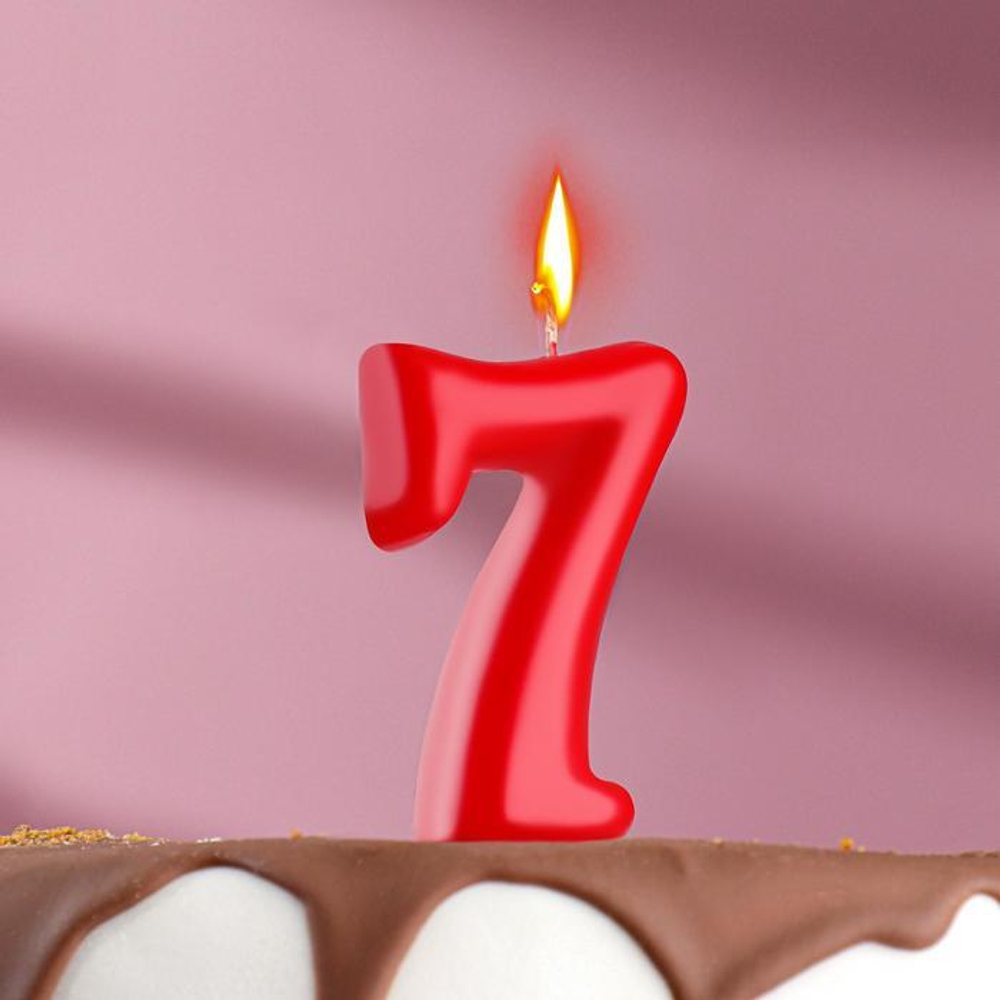РАСПРОДАЖА Свеча для торта цифра "Овал" "7" красная 5,5 см.