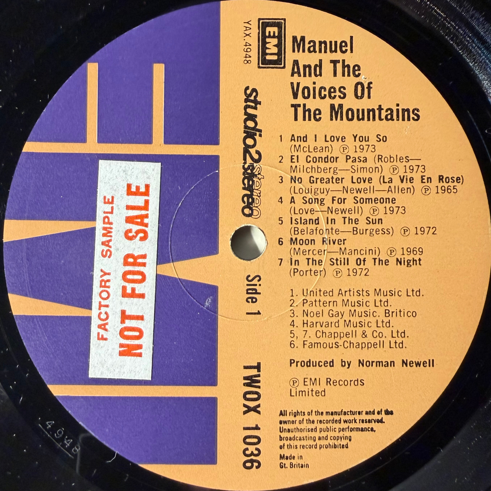 Manuel ‎– Manuel And The Voices Of The Mountains (Англия 1975г.) Promo