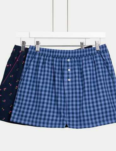 Комплект из 2 пижамных шорт из чистого хлопка с принтом. - Marks & Spencer