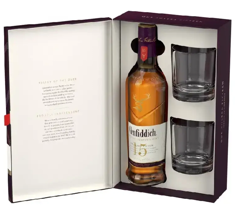Виски Glenfiddich 15 Y.O В подарочной упаковке с 2 бокалами