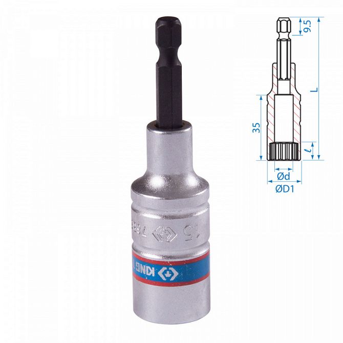KING TONY (76B815M) Головка для шуруповерта двенадцатигранная 1/4", 15 мм, L = 80 мм