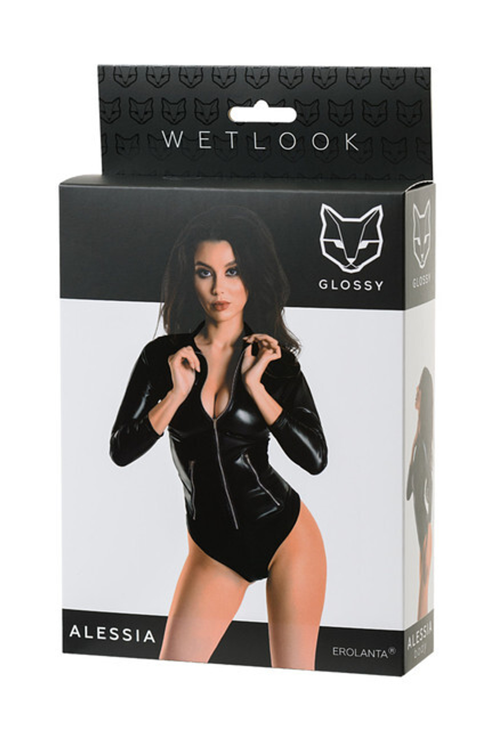 Боди на молнии под винил Glossy Alessia M (Цвет: черный)