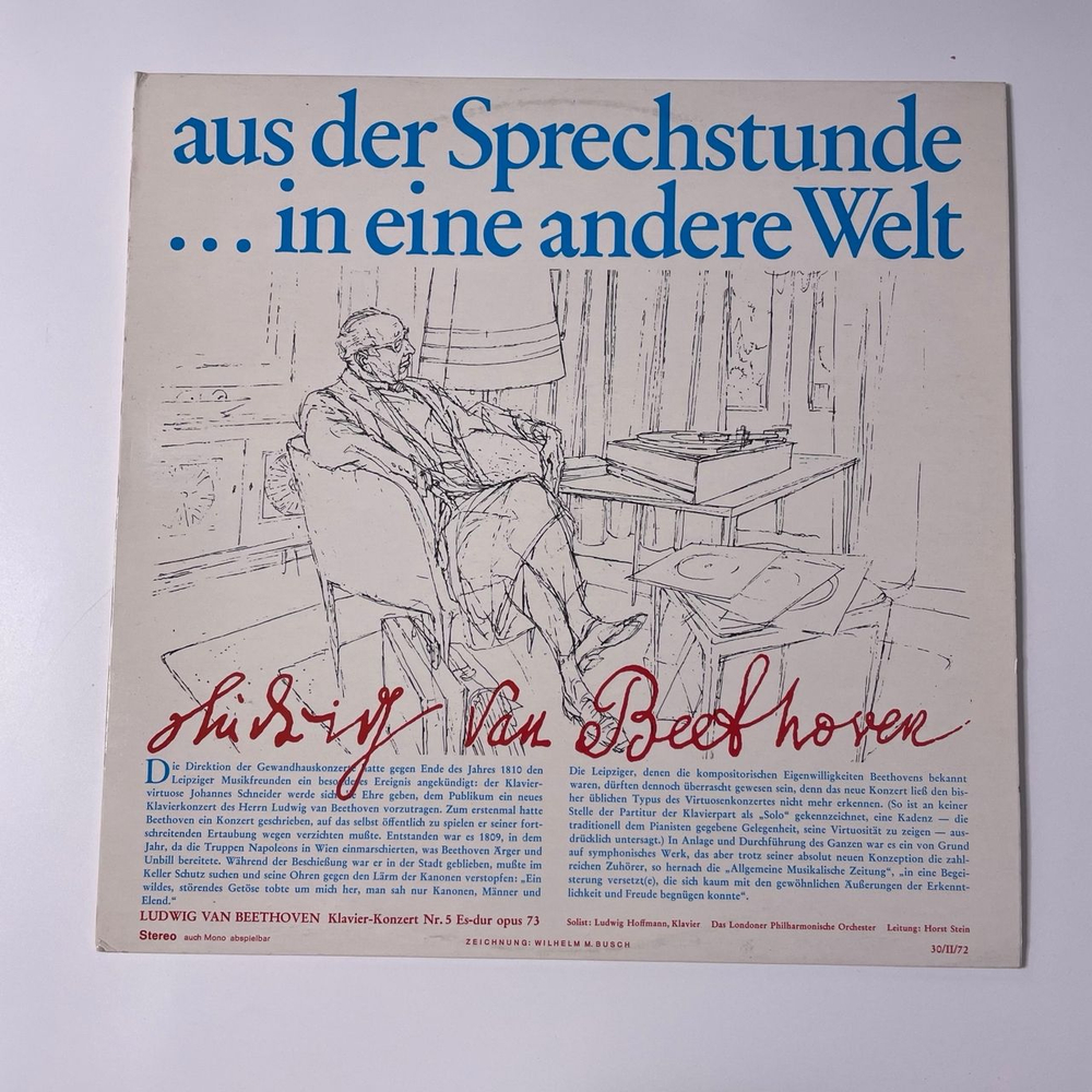 Винтажная виниловая пластинка LP Ludwig van Beethoven Бетховен, Aus Der Sprechstunde In Eine Andere Welt (Германия 1972)