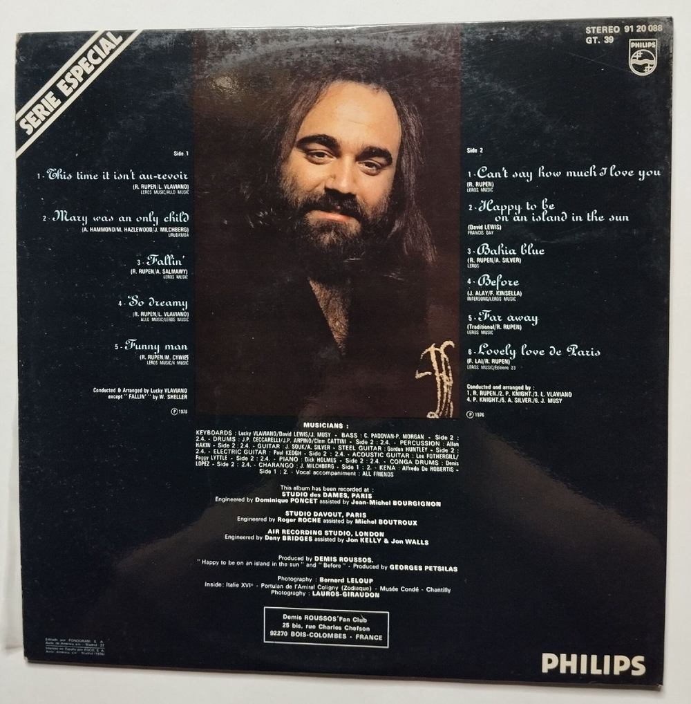 Винтажная виниловая пластинка LP Demis Roussos Happy To Be (Spain 1976)