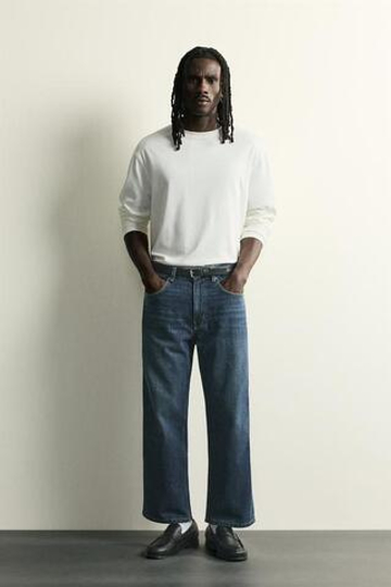 ZARA УКОРОЧЕННЫЕ ДЖИНСЫ LOOSE FIT, СИНИЙ