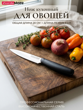 Нож кухонный для овощей Kamille КМ5175 из нержавеющей стали, длина лезвия 9 см.