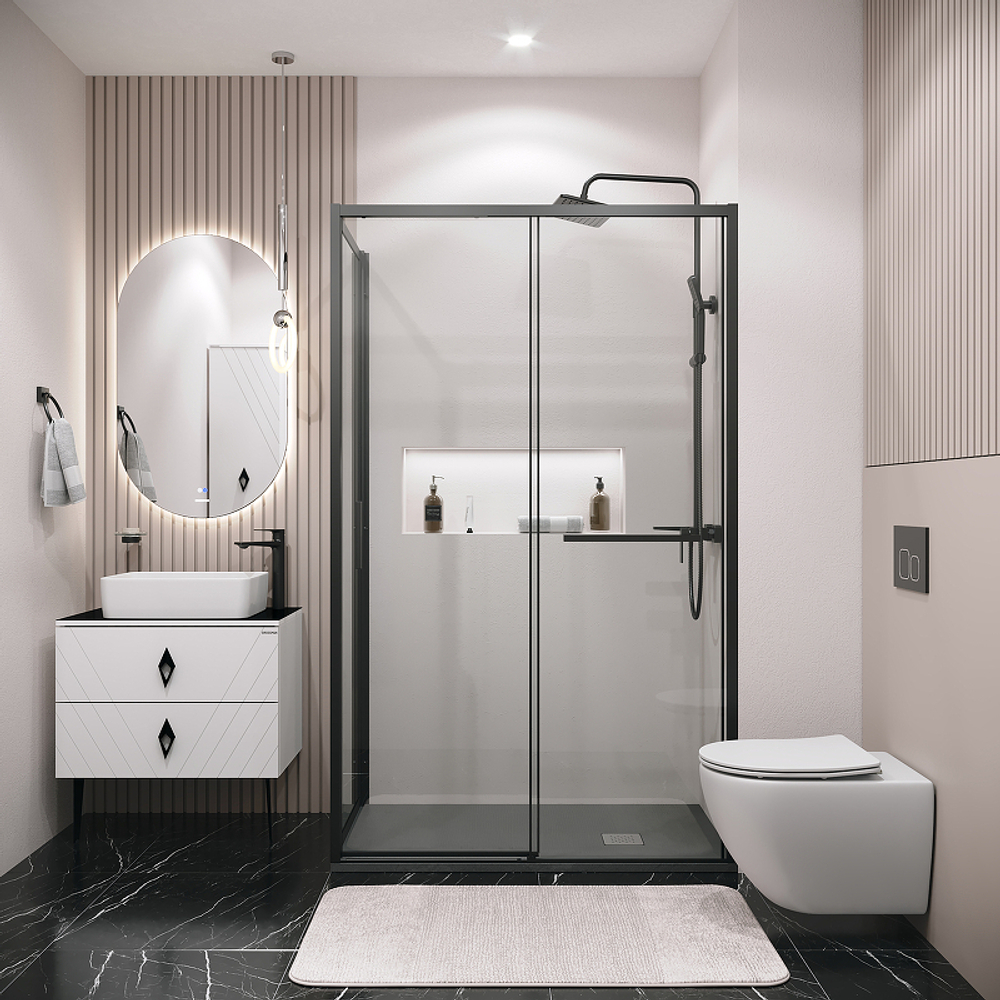 Душевой уголок Grossman Style 130х70 120.K33.05.1370.21.00 профиль Черный матовый стекло прозрачное