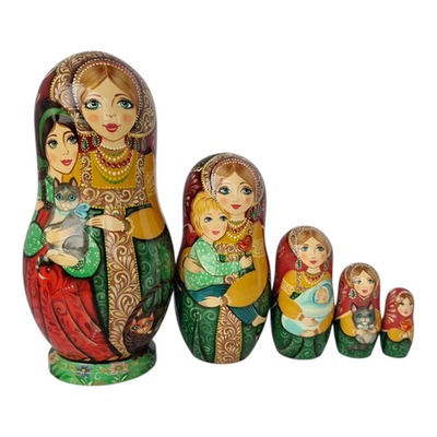 Матрешка 21 см "Кошки в лукошке" 5 мест