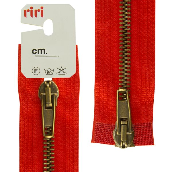 Молния металл RIRI Т5 (5 мм) 2 зам., разъем., 75 см, AT, цв.2407, красный, 1 шт