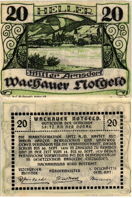 Австрия 20 геллеров 1920 Миттер-Арнсдорф aUNC