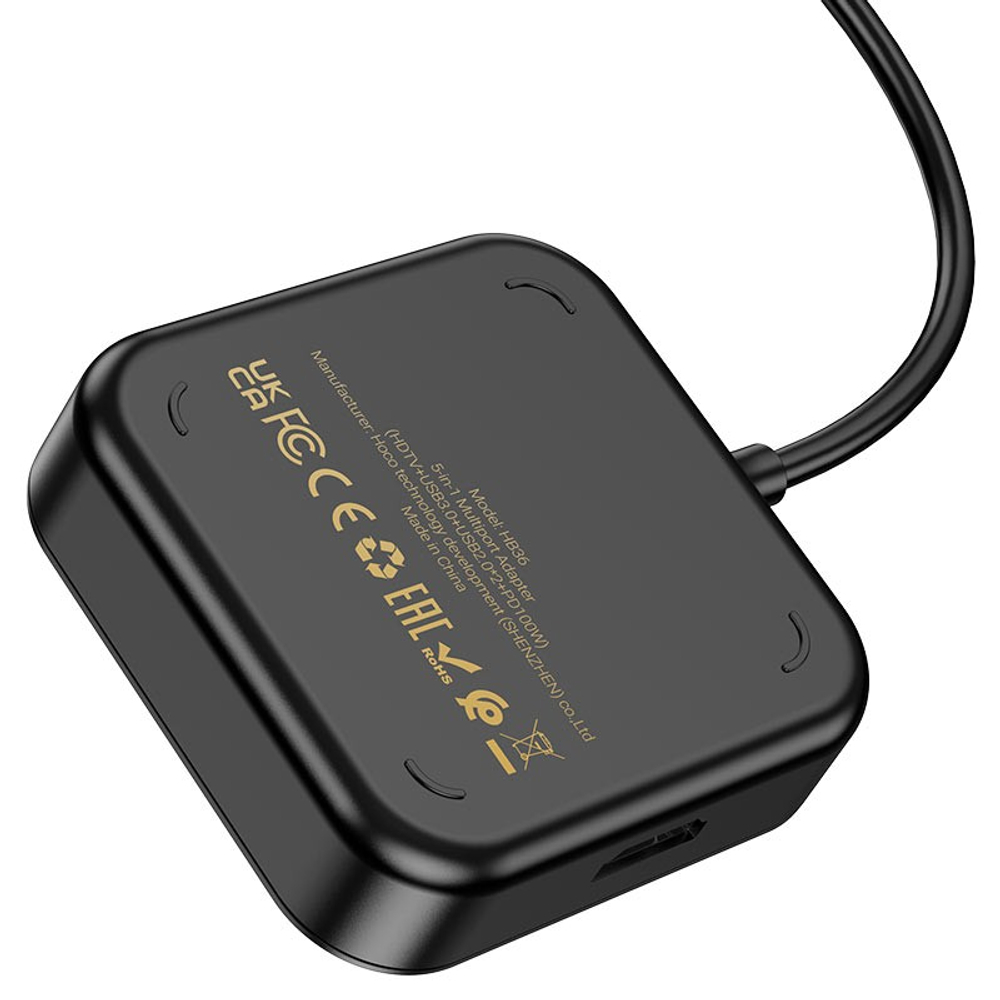 Кабель-переходник Hoco HB36 Type-C на HDMI/USB3.0/USB2.0/USB-C 0.2м черный