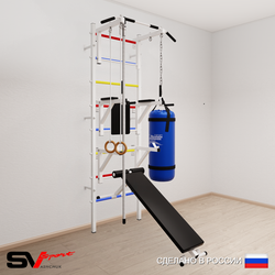 Шведская стенка Sv Sport усиленная 6943 (Турник стандарт/Брусья/Стойка/Скамья/Канат/Кольца/Цепь/Мешок 30кг)