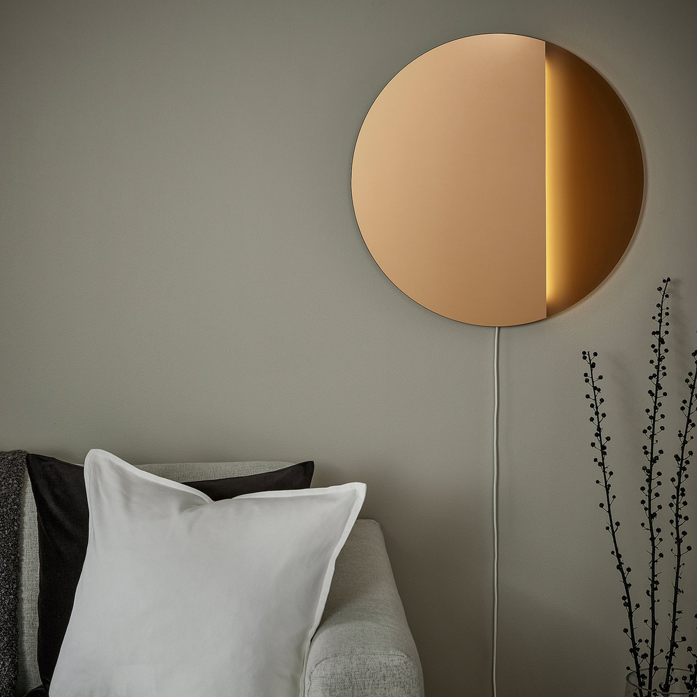 IKEA VARMBLIXT  (ИКЕА ВАРМБЛИКСТ)  -  Настенный светильник-зеркало LED - диммируемый/коричневый круглый