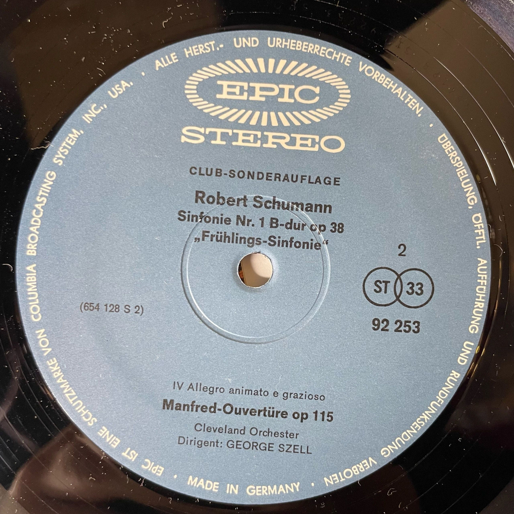 Винтажная виниловая пластинка LP Schumann Шуман, Cleveland Orchester, George Szell, Fruhlingssinfonie, Manfred Ouverture Увертюра Манфред (Германия 1971)