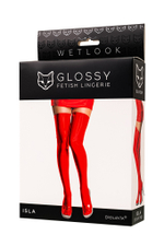Чулки Glossy Isla из материала Wetlook красные S