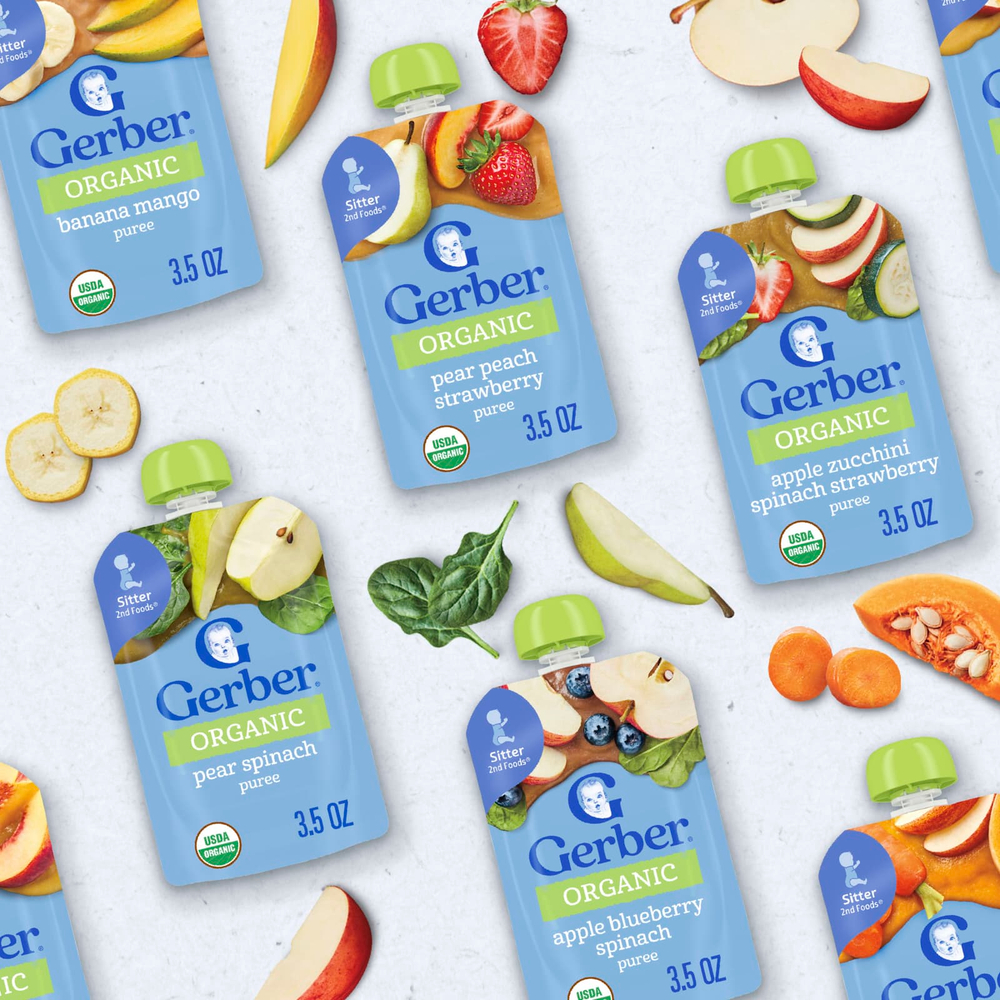 Gerber, органические смеси для пюре, ассорти, 2nd Foods®, любимые фрукты и овощи, 9 паучей по 99 г (3,5 унции)