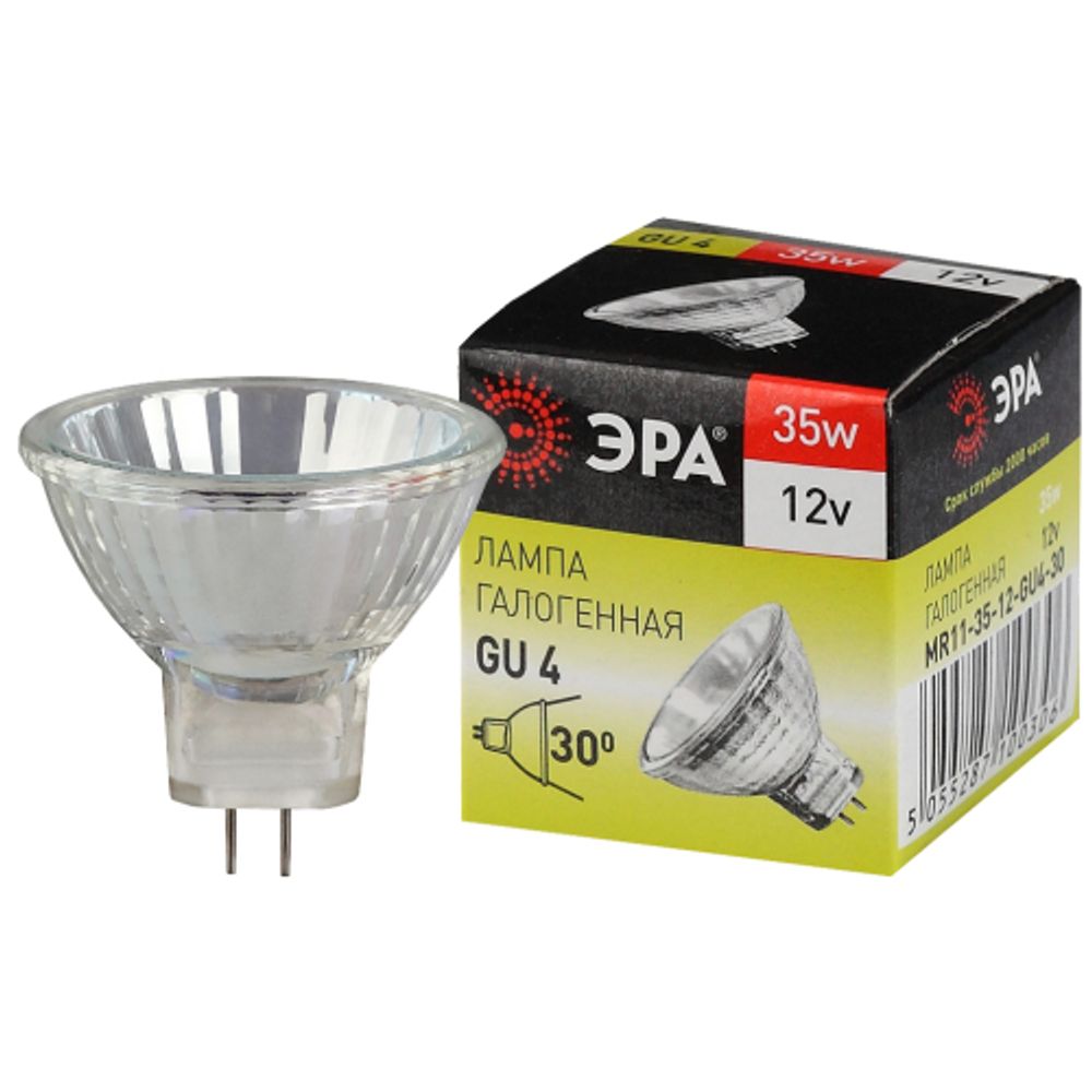 Лампа галогенная ЭРА GU4-MR11-35W-12V-30CL 35Вт софит теплый белый свет GU4 | Лампы галогенные Точечные (MR, PAR)