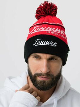 Шапка с помпоном Exhaust Wear Гонщик нелегальный (красный/чёрный)