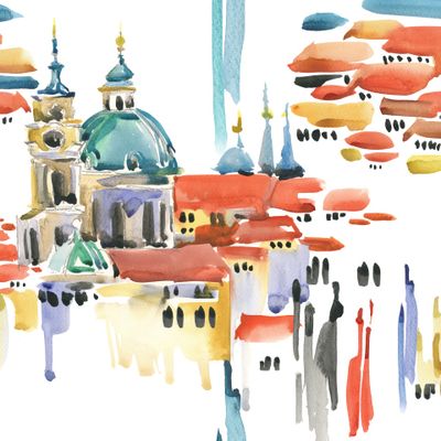 Старый город акварельный принт