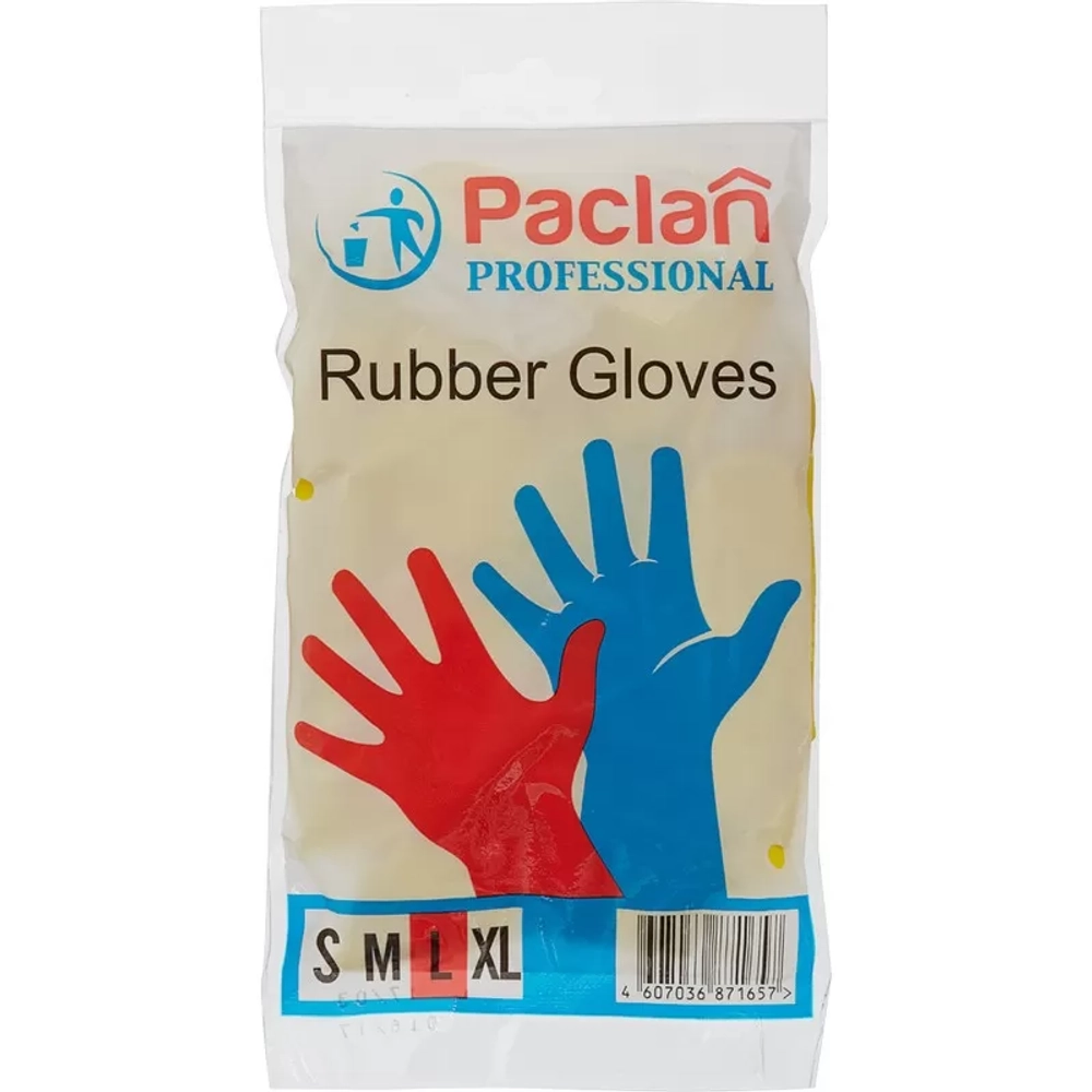 Перчатки резиновые Paclan Professional латекс с хлопковым напылением желтые L