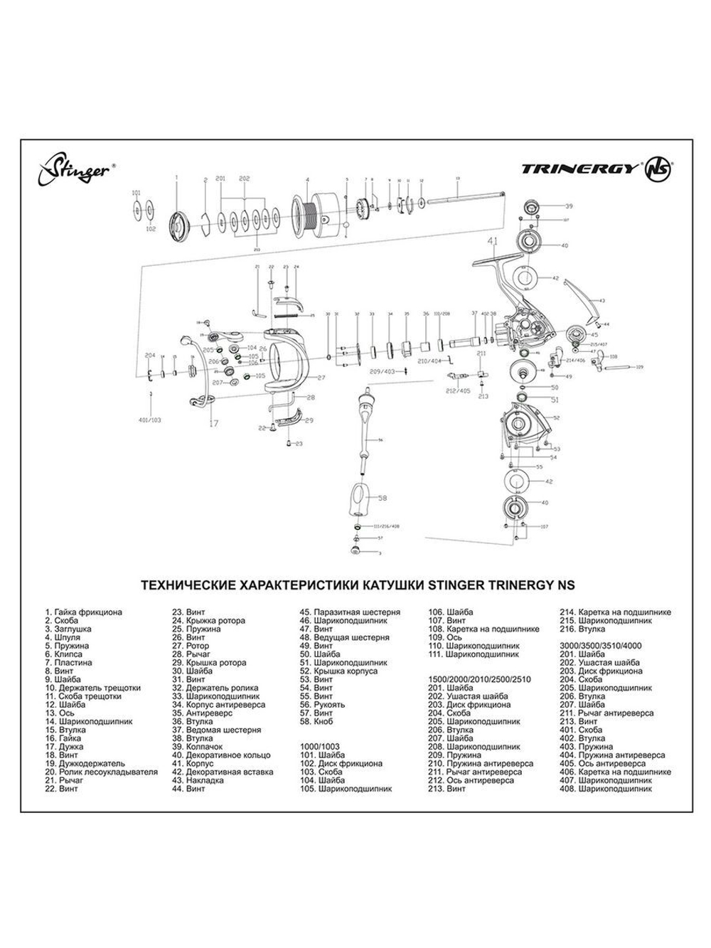 Катушка для рыбалки безынерционная Stinger Trinergy NS