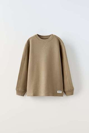 ZARA ФУТБОЛКА ИЗ ТКАНИ ОТТОМАН, РЫЖЕВАТО-КОРИЧНЕВЫЙ
