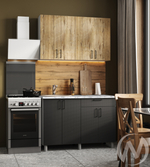 Кухня Грейс 1.2м (корпус белый/дуб канадский; карбон вулкан) 26мм мрамор итальянский