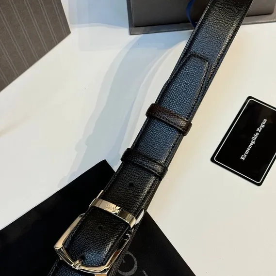 Двусторонний мужской ремень ZEGNA, 3,5 мм, чёрный