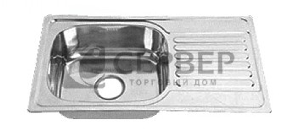 Мойка кухонная врезная 302B, 760x420x180, 0,8мм, выпуск 3 1/2, нержавейка, полированная