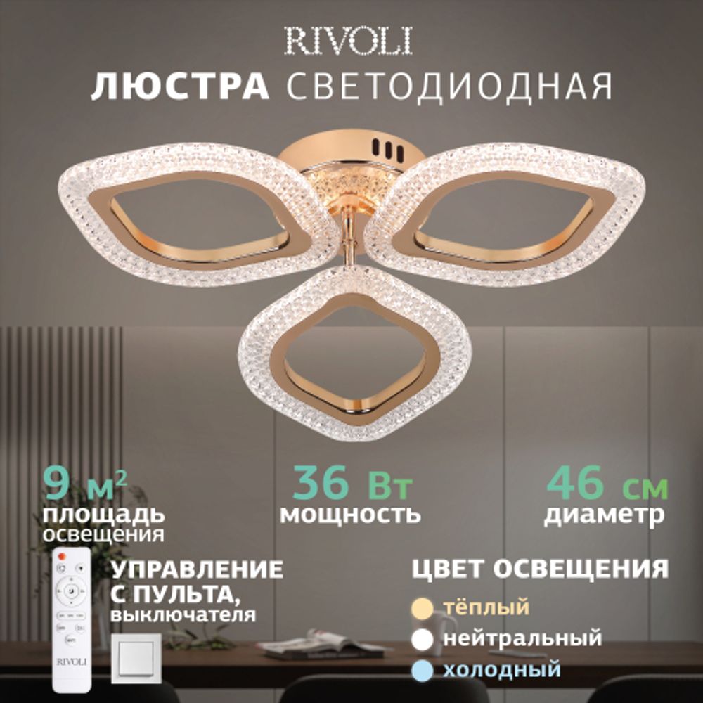 Светильник потолочный светодиодный Rivoli Erminia 6177-703 LED 36Вт 3000-6000К с пультом | Rivoli