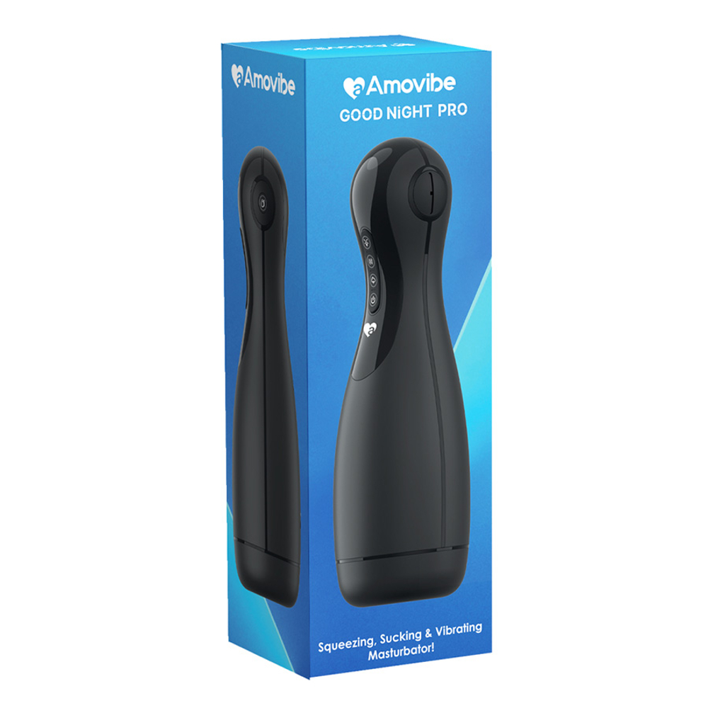 Черный вибромастурбатор с имитацией орального секса Amovibe Good Night Pro Squeezing, Sucking & Vibrating Masturbator