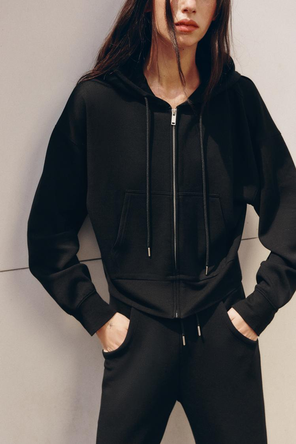 ZARA БРЮКИ FLARED ИЗ ИНТЕРЛОКА, ЧЕРНЫЙ