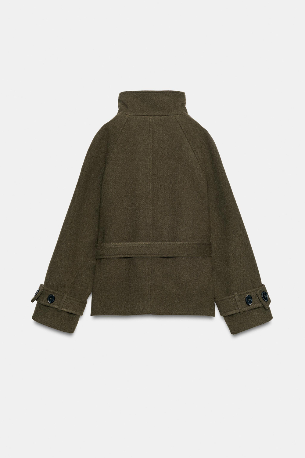 ZARA ПАЛЬТО С ВЫСОКИМ ВОРОТНИКОМ И ПОЯСОМ, ХАКИ