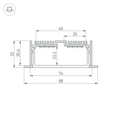Профиль с экраном SL-LINIA88-F-2500 ANOD+OPAL (Arlight, Алюминий)