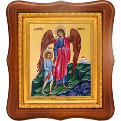Архангел Рафаил сопровождает Товию. Икона на холсте.