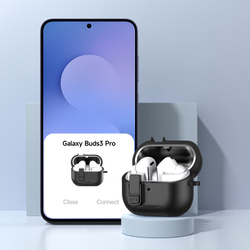 Усиленный чехол черного цвета для наушников Samsung Buds3, 3 Pro и 3 FE, серия SECQ Series (с подставкой и карабином) от Dux Ducis