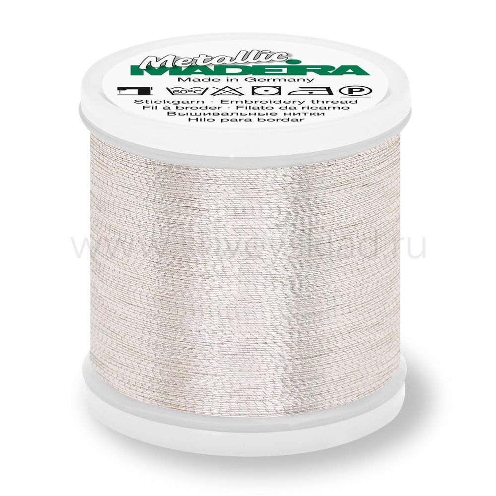 Нитки вышивальные металлизированные Madeira Metallic №40, 1000 м, цв. Silver, 9846, 5 катушек