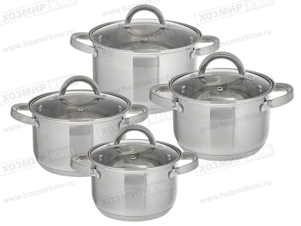М-404 (Millet) НАБОР Кастрюль из нержавейки 4 пр. со стек.крыш (2,0л 2,8л 3,8л 6,5л)