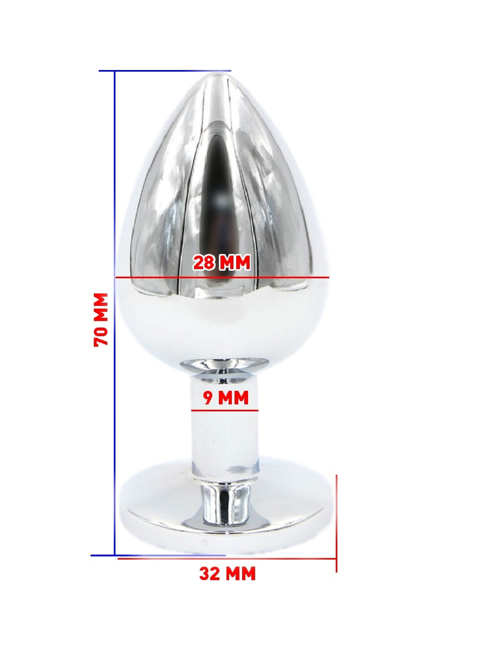 Анальная пробка серебро с красным стразом 2.8*7.6 размер-S 47017-MM