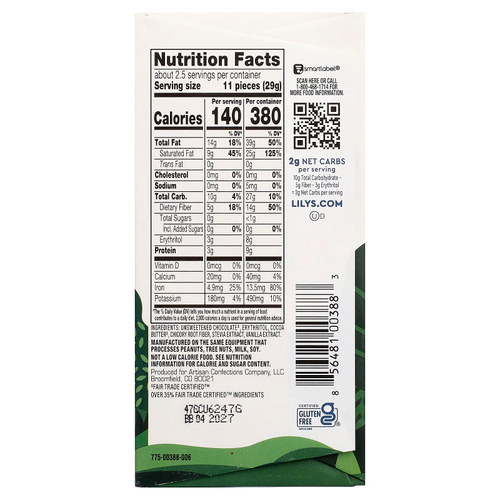 Lily's Sweets, Extra Dark Chocolate Style Bar, Extremely Dark, 85% Caco, 2.8 oz (79 g)