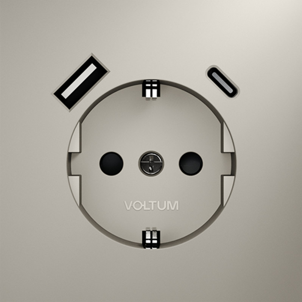 Розетка встраиваемая VOLTUM S70 с заземлением и защитными шторками, 16А, с USB, A+С, (кашемир)