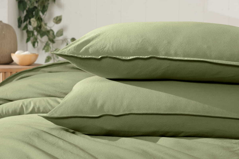 Постельное белье 2 спальное евро Arya home Natural Stone Washed зеленое
